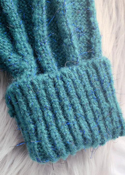 Oversized high neck  green knit tops plus size asymmetric hem crane tops - SooLinen