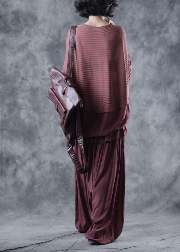 Oversized o neck red knit tops trendy plus size Batwing Sleeves tops - SooLinen