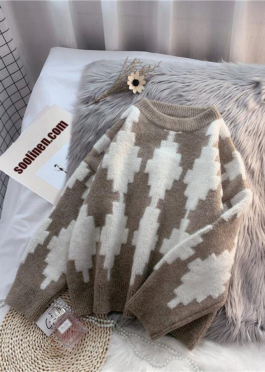 Out of stock- Oversized patchwork color clothes For Women warm spring fashion o neck sweaters - SooLinen