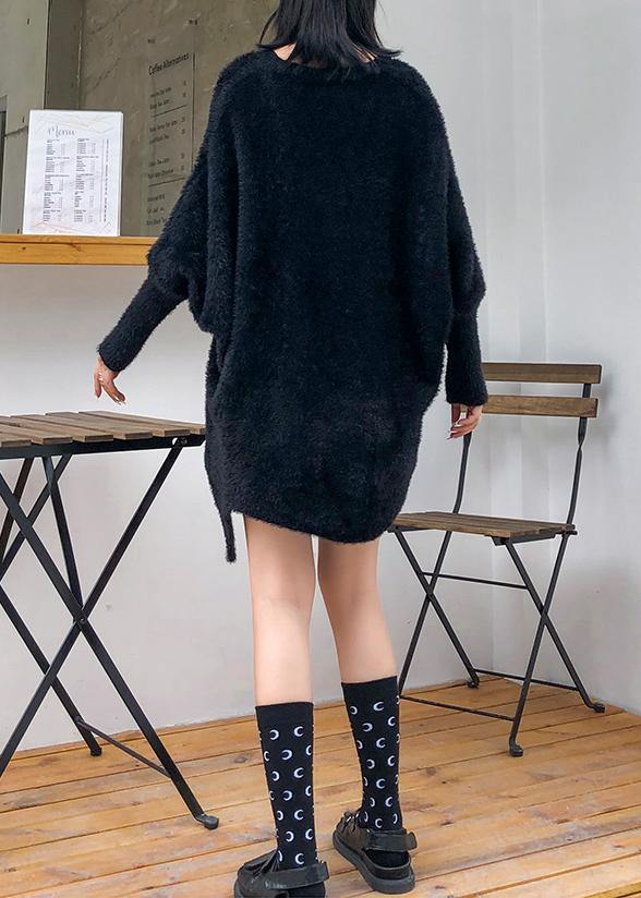Oversized prints black knitted blouse oversize v neck knitted clothes - SooLinen