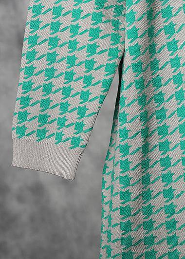 Oversized side open Sweater o neck Wardrobes Largo green plaid baggy knit dresses - SooLinen