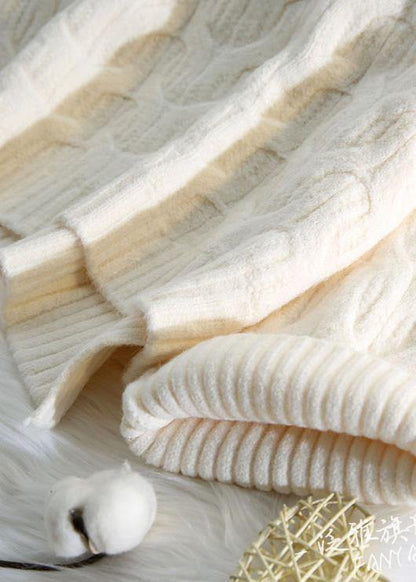 Oversized spring beige knit tops oversized low high design clothes - SooLinen