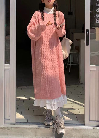 Übergroßes blaues Pullover-Weather Beautiful Mujer O-Ausschnitt-Strickkleid