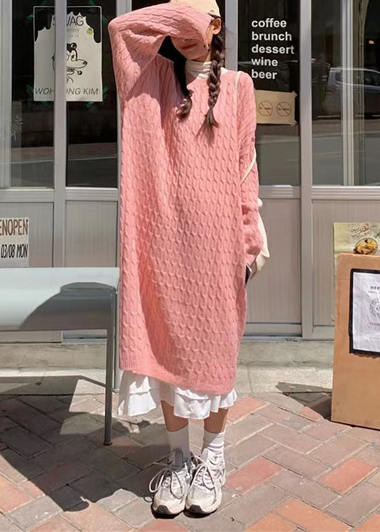 Übergroßes blaues Pullover-Weather Beautiful Mujer O-Ausschnitt-Strickkleid