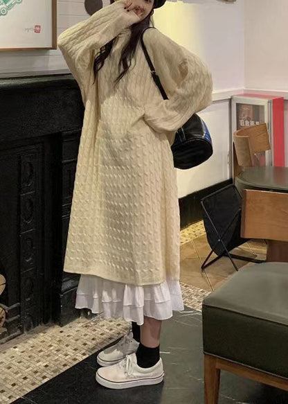 Übergroßes blaues Pullover-Weather Beautiful Mujer O-Ausschnitt-Strickkleid