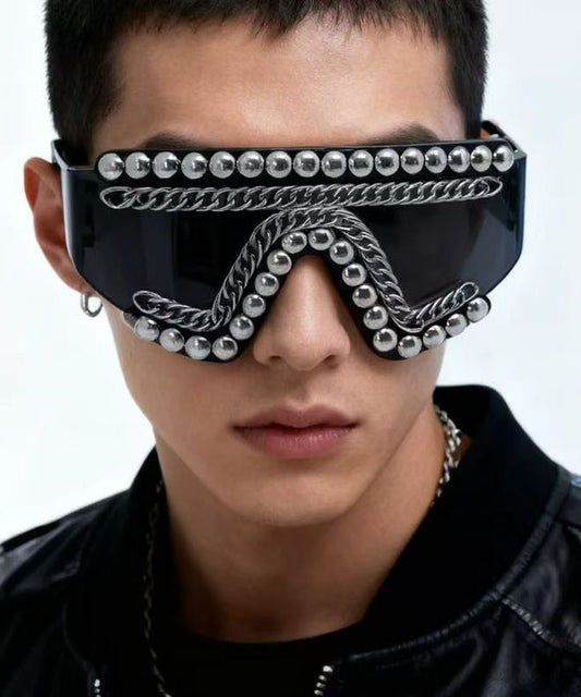 Personalized Large Frame One-Piece Motorcycle Sunglasses With Rivets