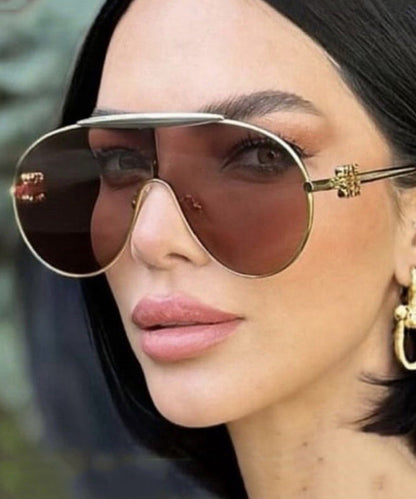 Personalized Tea Windproof Sunglasses Large Frame