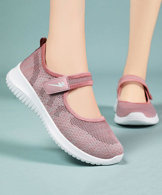 Pink Breathable Mesh Casual Flat Shoes Buckle Strap
