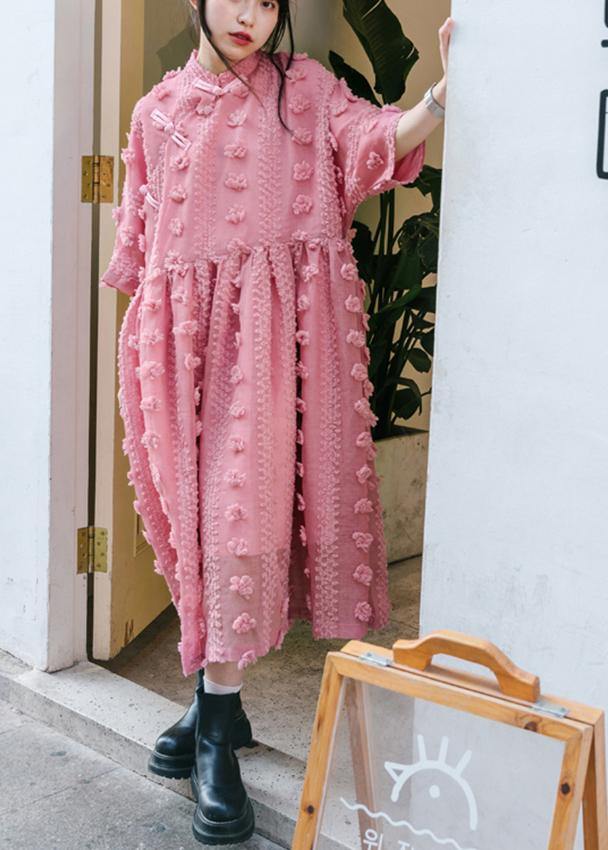 Pink Cinched Circle Summer Party Dresses - SooLinen