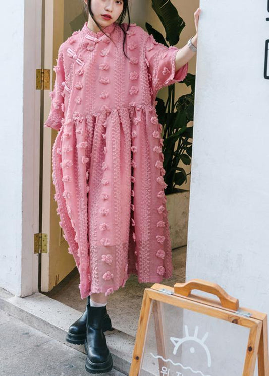 Pink Cinched Circle Summer Party Dresses - SooLinen