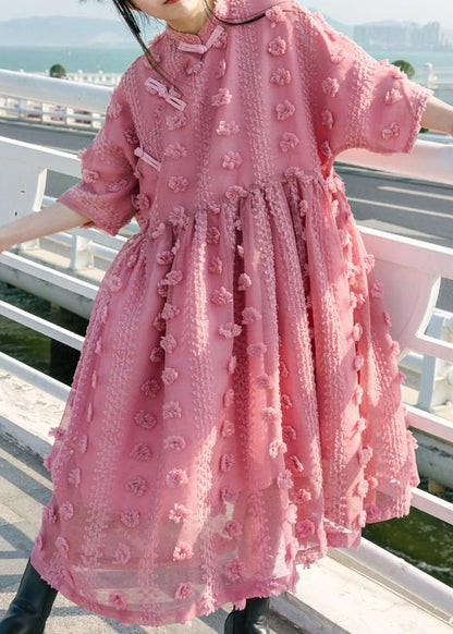 Pink Cinched Circle Summer Party Dresses - SooLinen