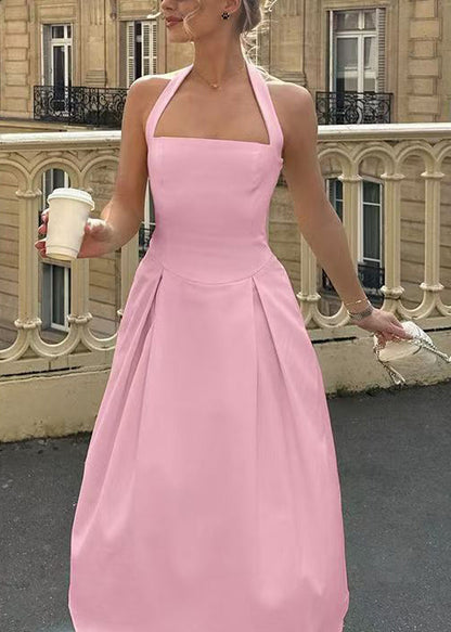 Pink Cotton Dress Backless Exra Large Hem Sleeveless