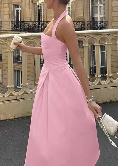 Pink Cotton Dress Backless Exra Large Hem Sleeveless