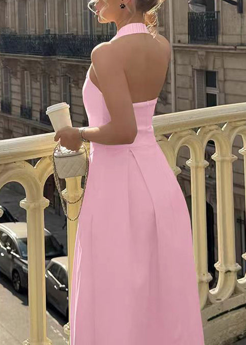 Pink Cotton Dress Backless Exra Large Hem Sleeveless