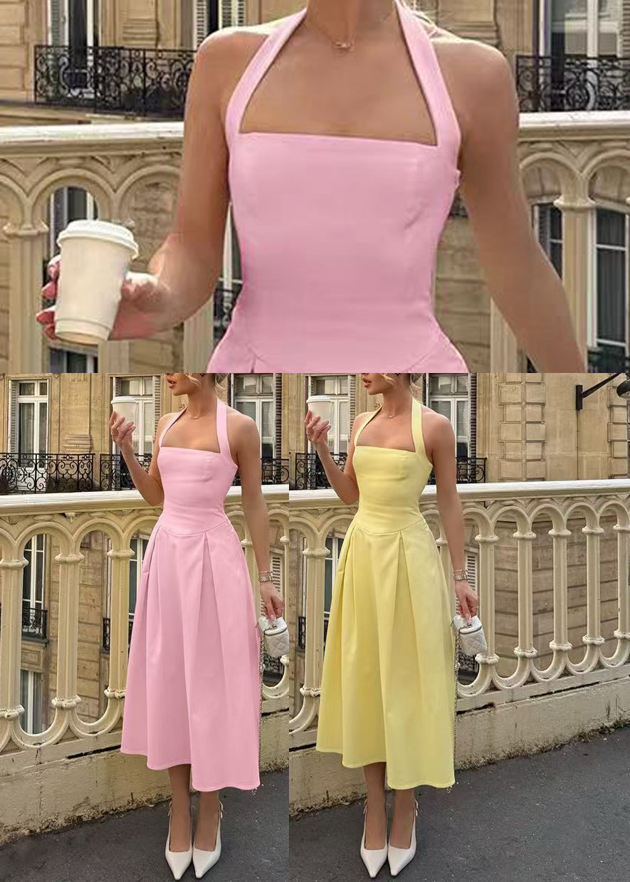 Pink Cotton Dress Backless Exra Large Hem Sleeveless