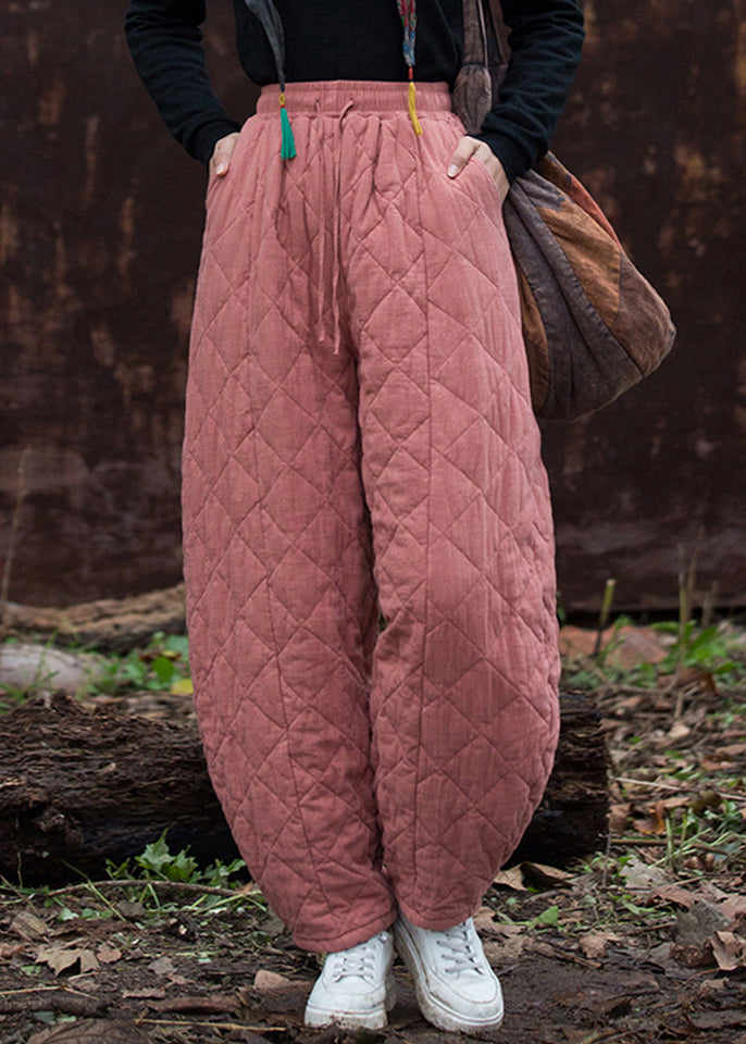 Rosa Winterhose mit elastischem Bund, dick mit Baumwolle gefüttert, kariert