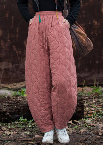 Rosa Winterhose mit elastischem Bund, dick mit Baumwolle gefüttert, kariert