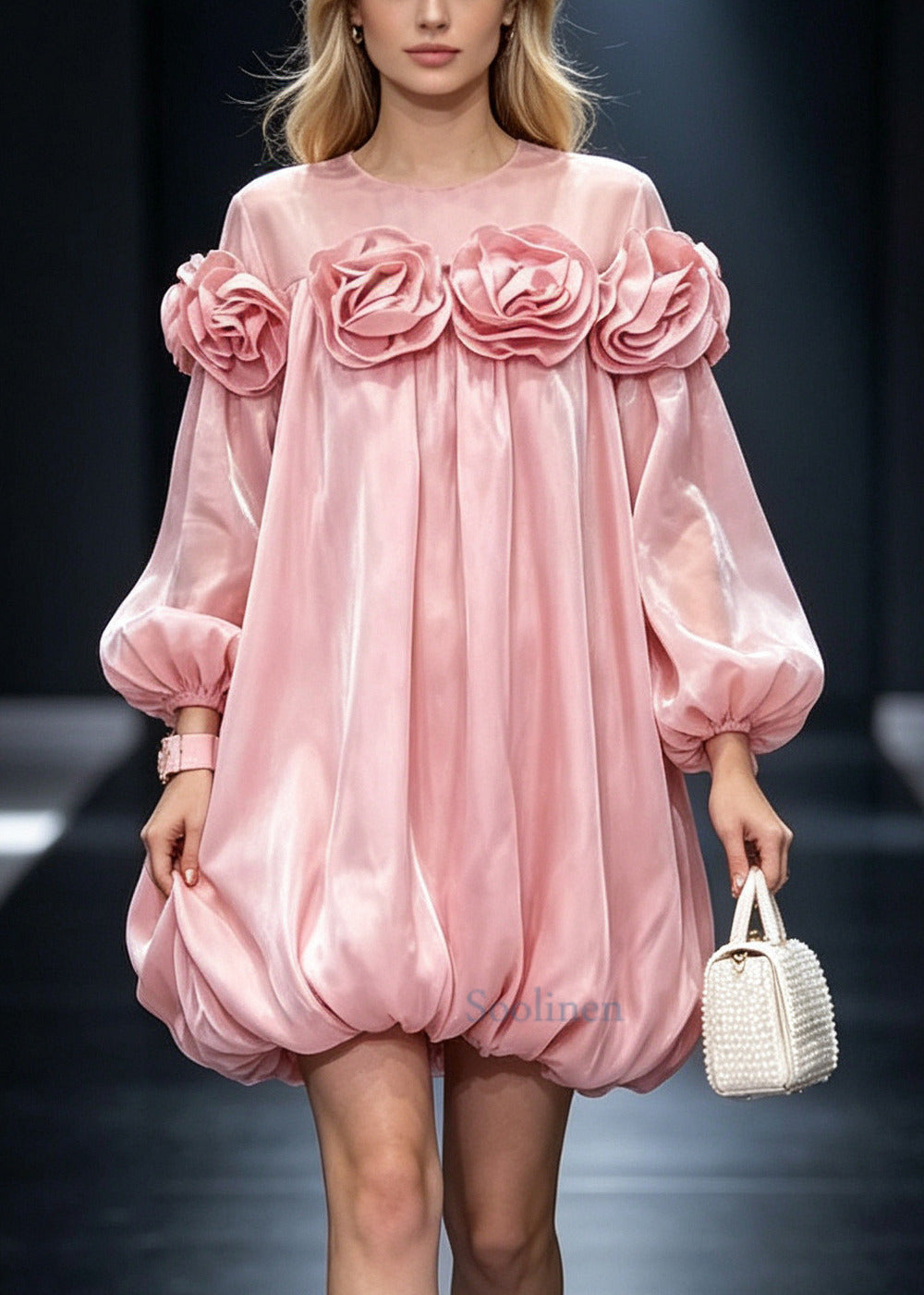 Pink Floral Silk Work Dress Oversized Summer