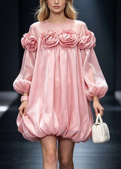 Pink Floral Silk Work Dress Oversized Summer