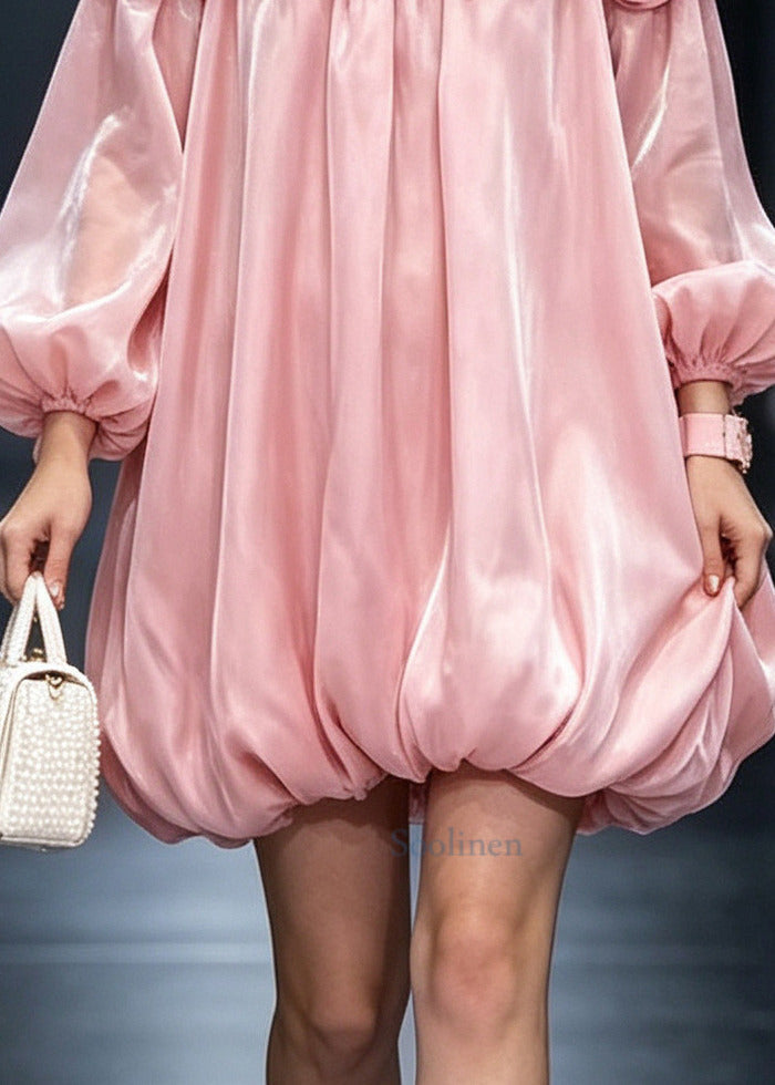 Pink Floral Silk Work Dress Oversized Summer