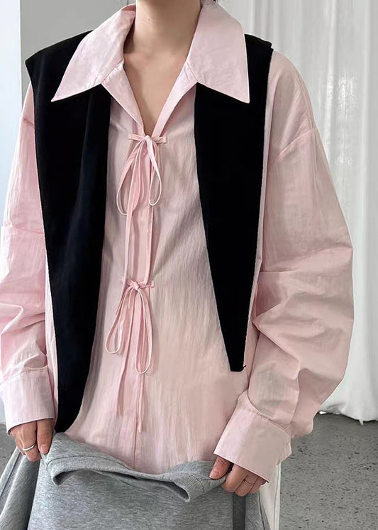 Pink Patchwork Top Peter Pan Collar Spring