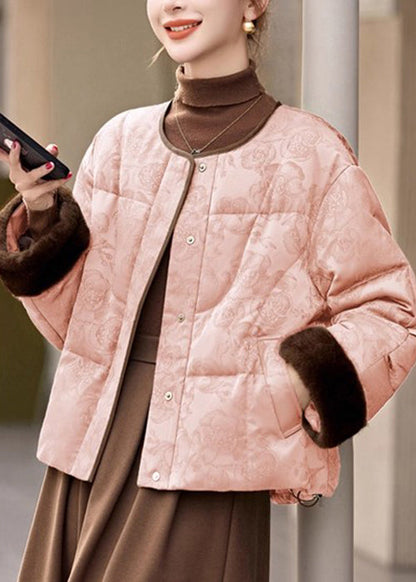 Abrigos de plumas con cuello redondo, bolsillos rosas y cordón ajustable