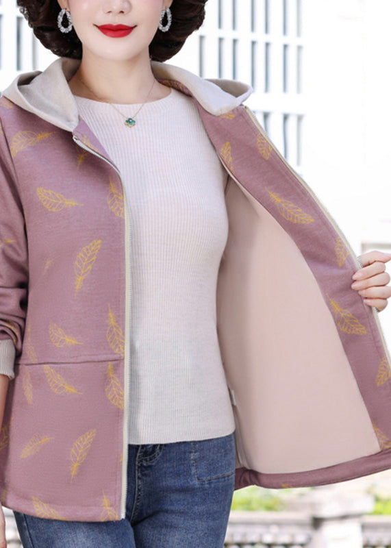 Kapuzenjacke mit rosa Print und Taschen, Laternenärmel