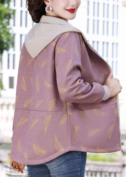 Kapuzenjacke mit rosa Print und Taschen, Laternenärmel