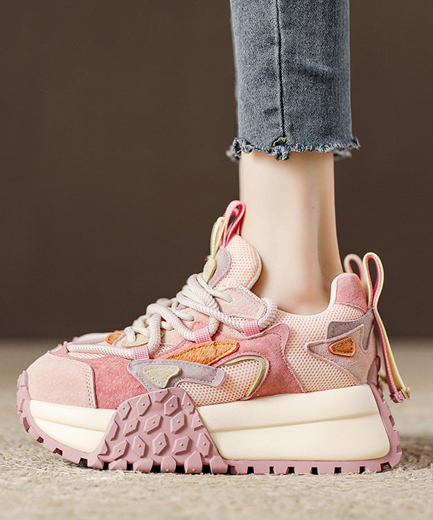 Rosa Wildleder-Plateau-Sandalen mit atmungsaktivem Mesh-Einsatz und rosa Wildleder-Obermaterial für Damen