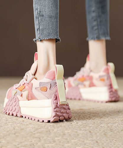 Rosa Wildleder-Plateau-Sandalen mit atmungsaktivem Mesh-Einsatz und rosa Wildleder-Obermaterial für Damen