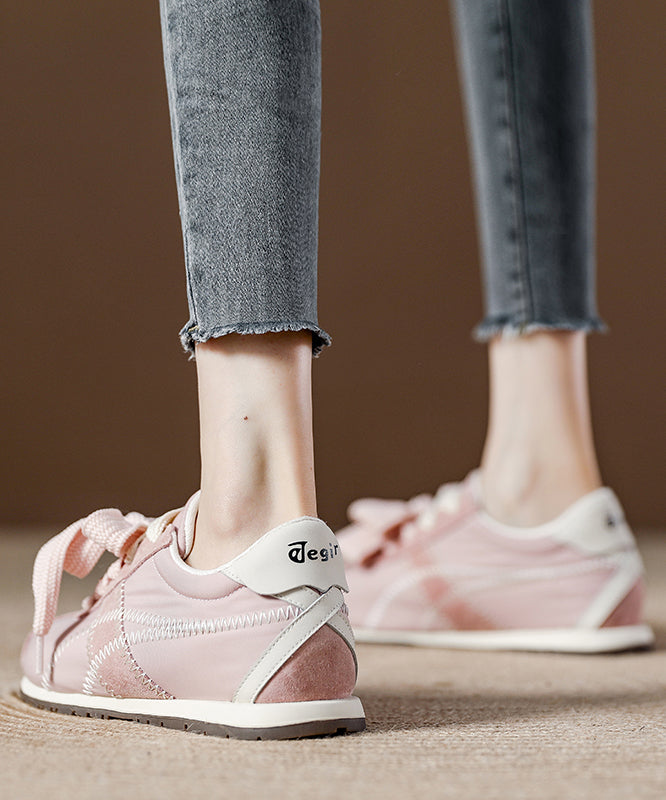 Zapatos planos informales con cordones y gamuza rosa para mujer