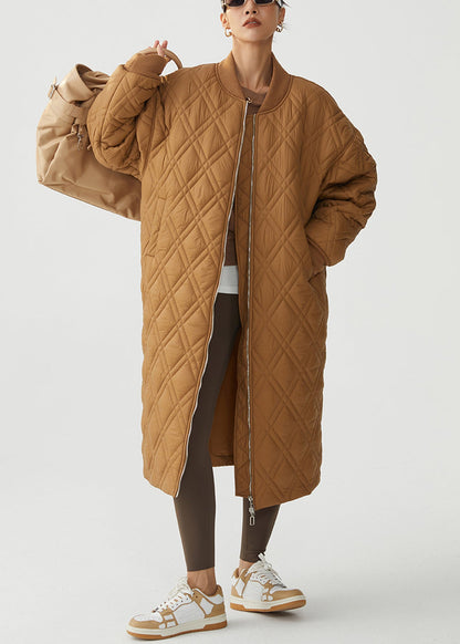 Plaid Caramel Zip Up Pockets Cotton Filled Parka Winter