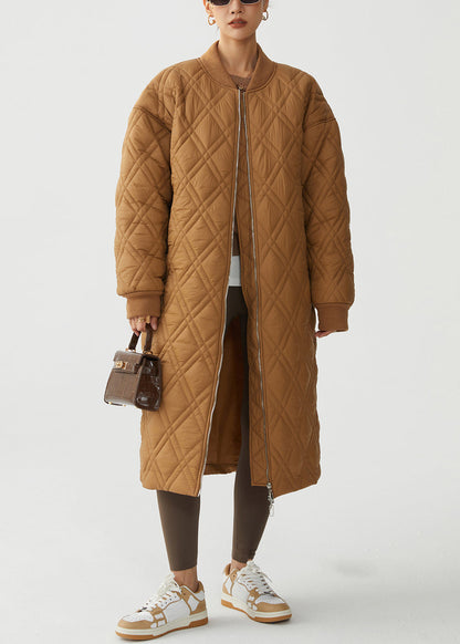 Plaid Caramel Zip Up Pockets Cotton Filled Parka Winter