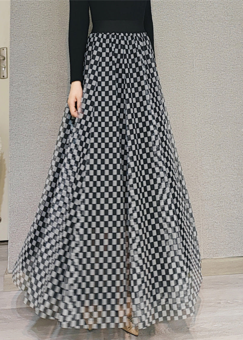 Plaid High Waist Tüll A-Linie Röcke Frühling