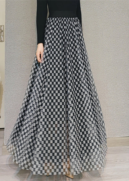 Plaid High Waist Tüll A-Linie Röcke Frühling