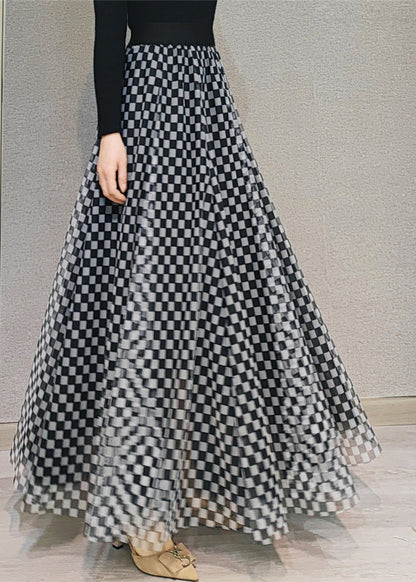 Plaid High Waist Tüll A-Linie Röcke Frühling