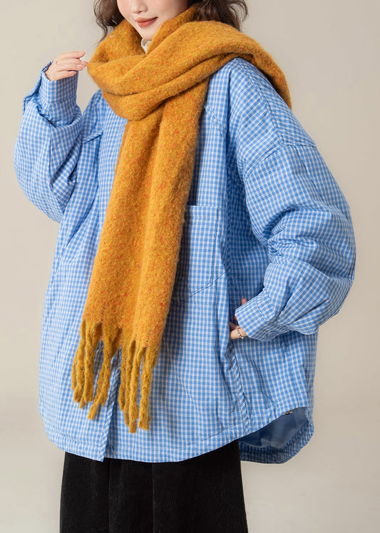 Plaid Light Blue Button Pockets Cotton Filled Shirts Parkas Spring