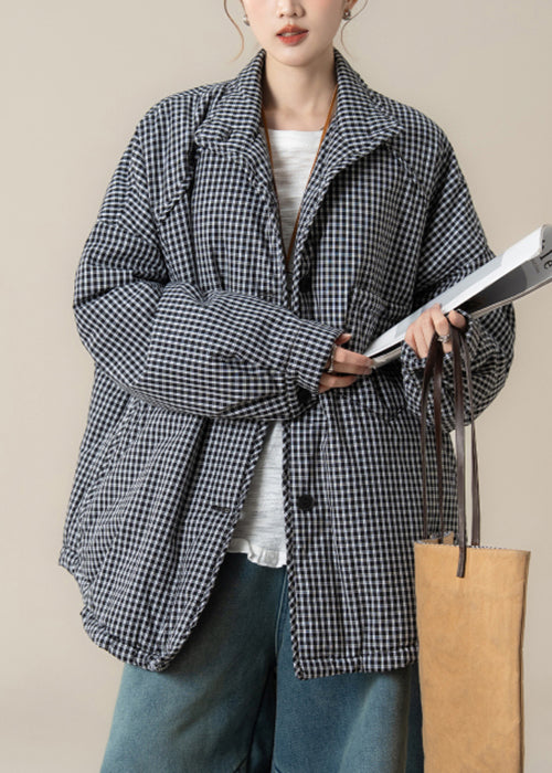 Plaid Light Blue Button Pockets Cotton Filled Shirts Parkas Spring