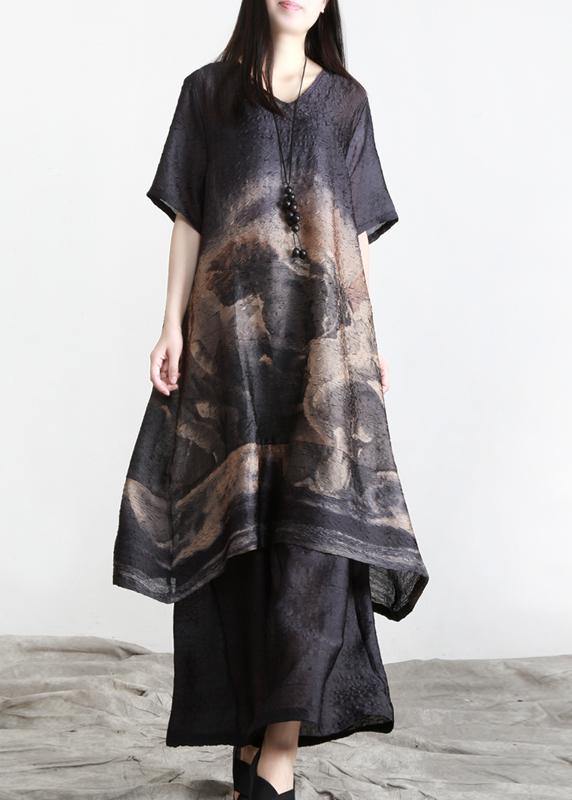 Pleated Silk Suit Women Medium Length Shirt + Wide Leg Pants Summer - SooLinen