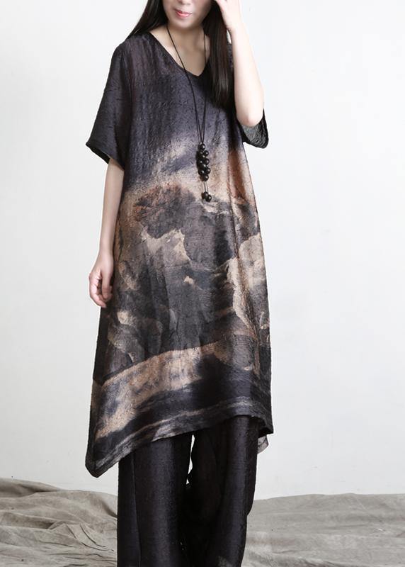 Pleated Silk Suit Women Medium Length Shirt + Wide Leg Pants Summer - SooLinen