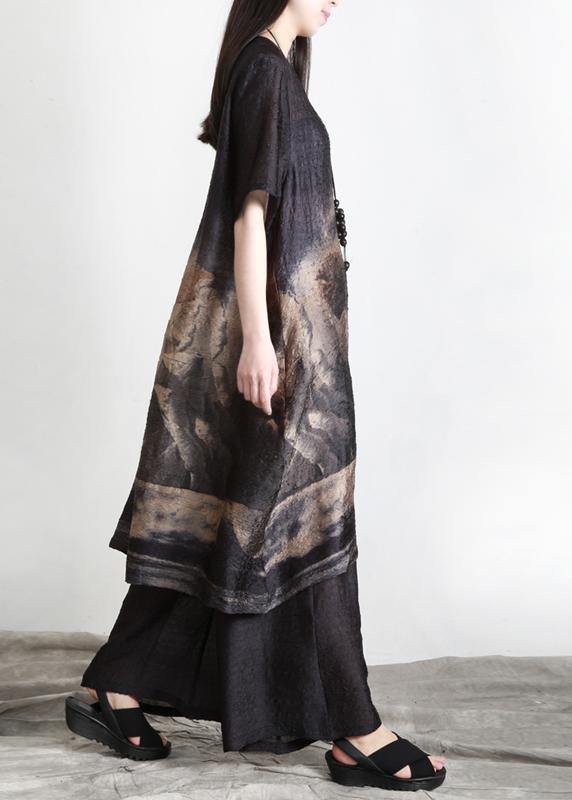 Pleated Silk Suit Women Medium Length Shirt + Wide Leg Pants Summer - SooLinen