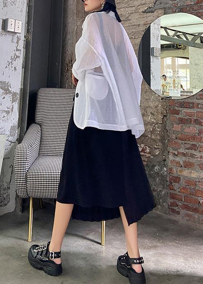 Pleated skirt high waist a-line fashion black stitching elastic waist skirt female summer - SooLinen