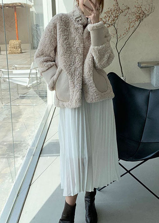 Apricot-Wintermäntel mit dicken Knöpfen aus Kunstpelz in Übergröße