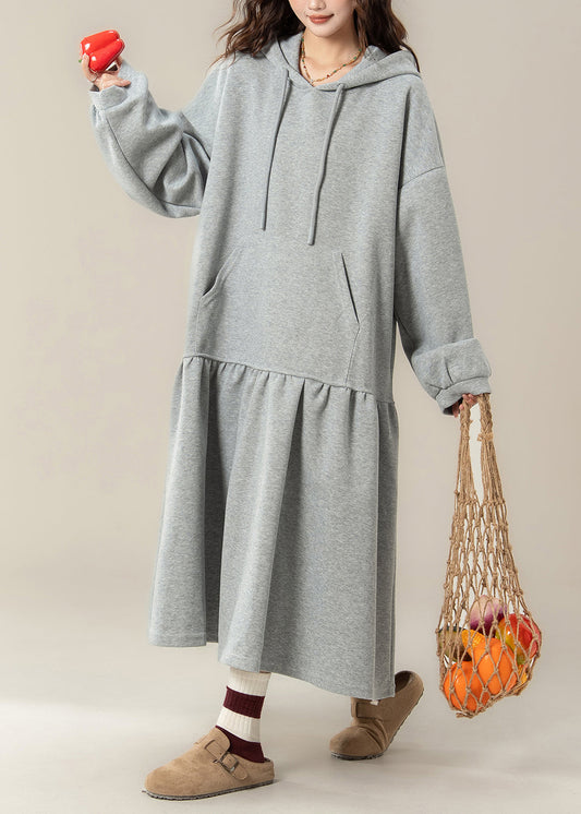 Plus Size Apricot Patchwork Baumwoll-Kapuzenkleider Frühling