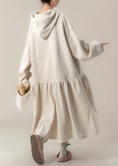 Plus Size Apricot Patchwork Baumwoll-Kapuzenkleider Frühling