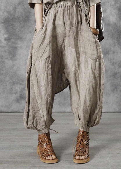 Plus Size Apricot Pockets Patchwork Fall Pants - SooLinen