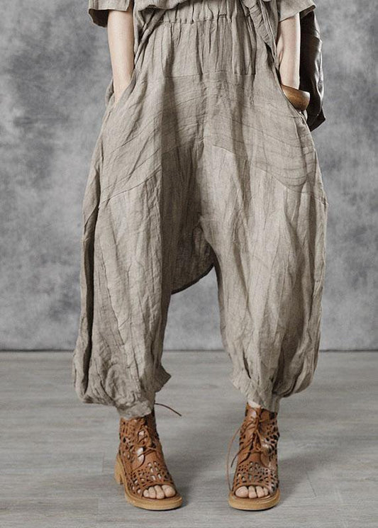 Plus Size Apricot Pockets Patchwork Fall Pants - SooLinen