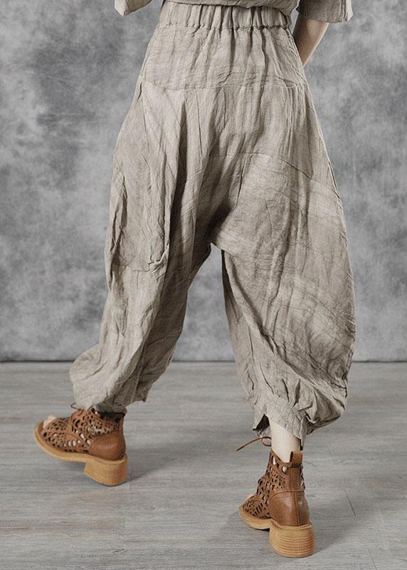 Plus Size Apricot Pockets Patchwork Fall Pants - SooLinen