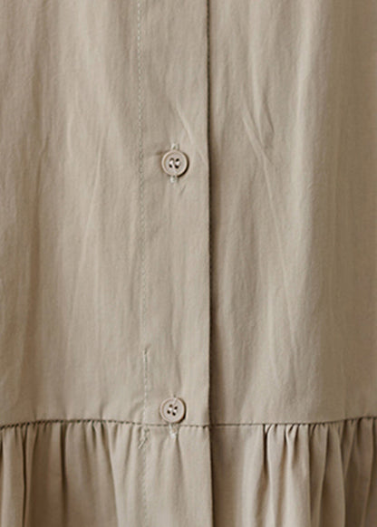 Plus Size Apricot Matrosenkragen Knopf Falten Langes Kleid Langarm