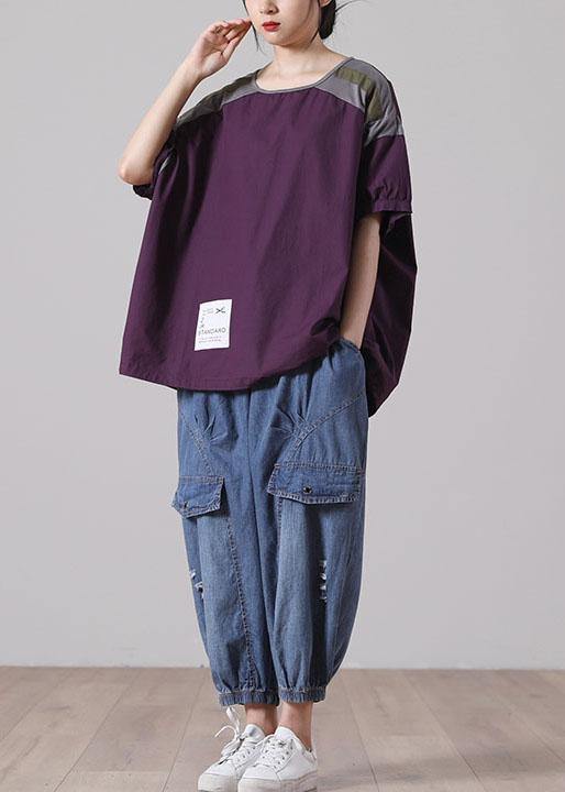 Plus Size Army Green Cotton Short Sleeve Summer Top - SooLinen